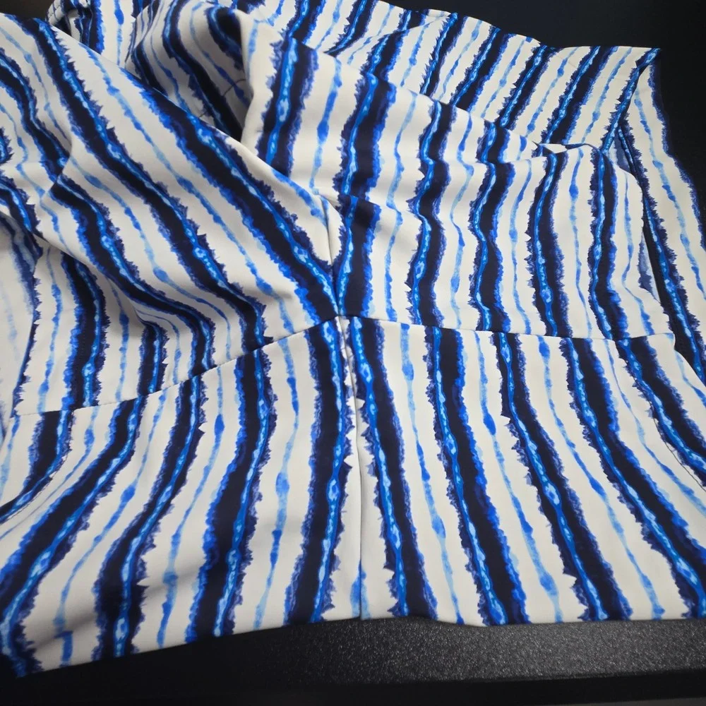 Spanx Sunshine Shorts 6 Inch Blue White Stripe Print Coastal Summer Womens 1X‎